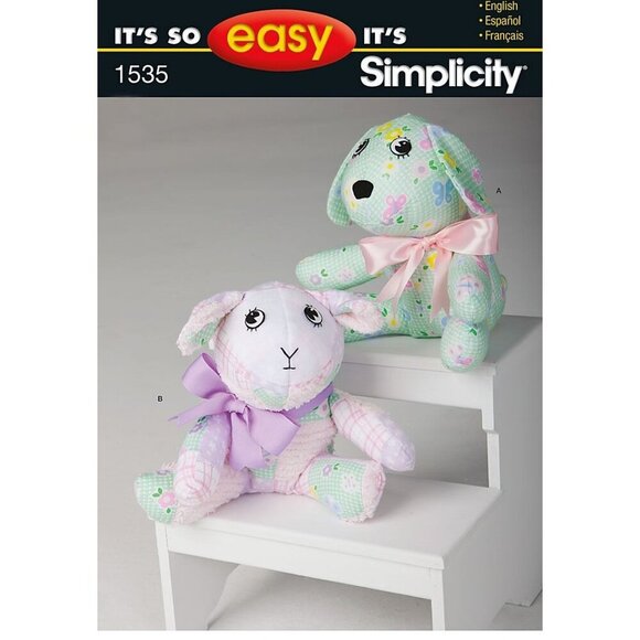 Two-Piece Animal Sewing Pattern Simplicity 1535 Dog & Lamb Plush Toys - Picture 1 of 3